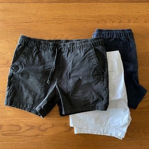 ASOS Shorter Length Slim Fit Short 3 Pack (34W 5” Inseam - Black, White, & Navy)